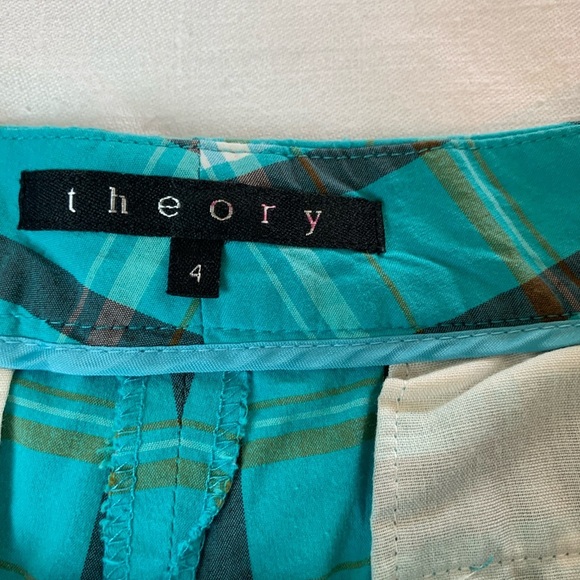 Theory Plaid Turquoise Plaid Shorts- Sz 4 - Picture 6 of 7